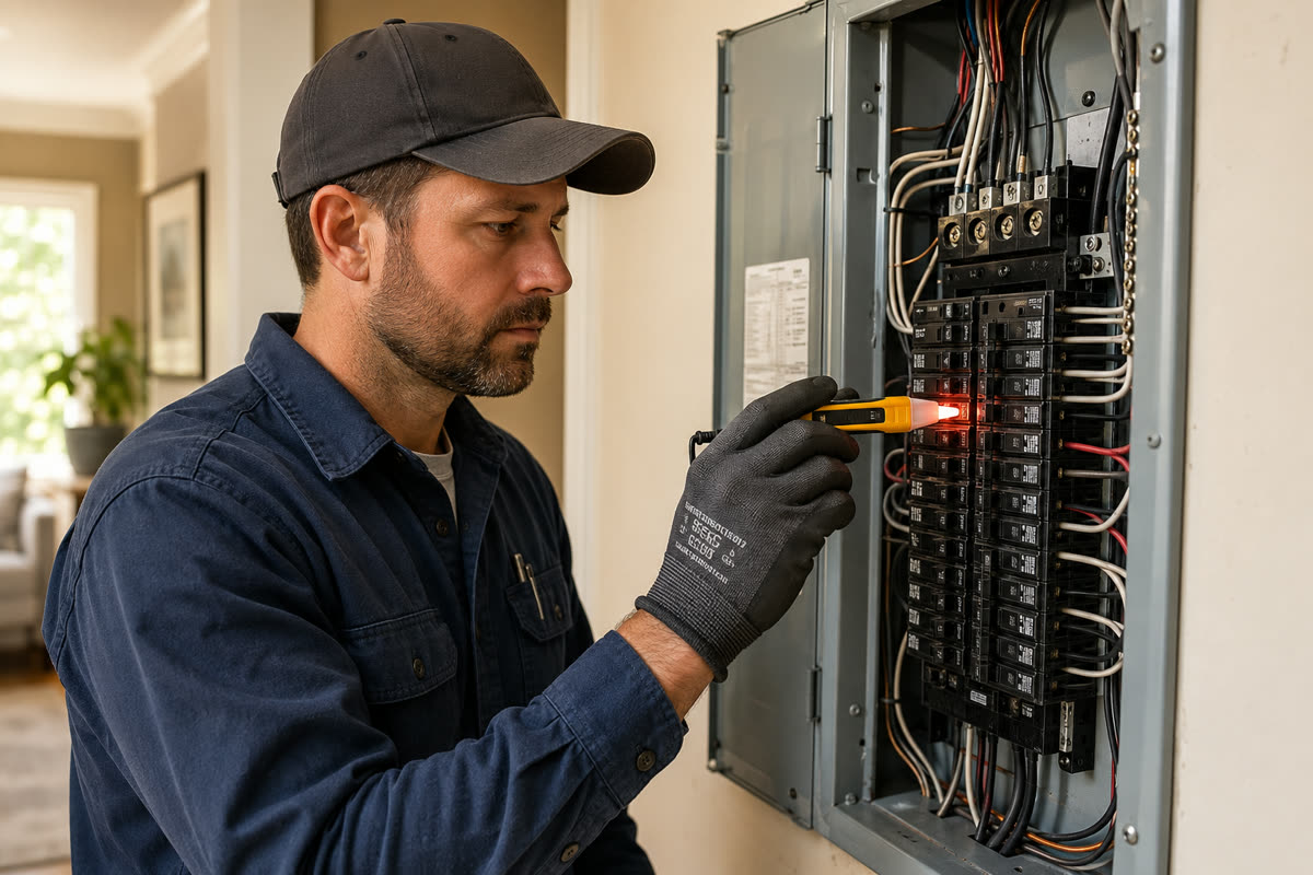 Electrician working in a panel